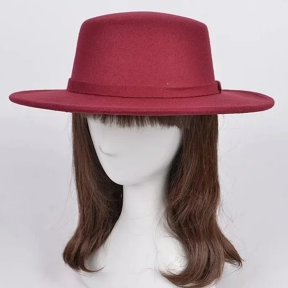 Accessories - Women's Flat Top Hat- Burgundy